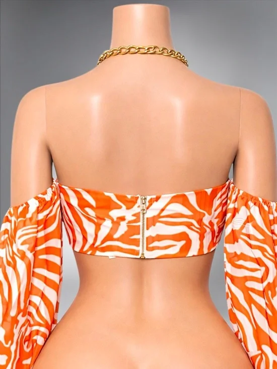 Orange Zebra Print Off-Shoulder Crop Top - Picture 6 of 13